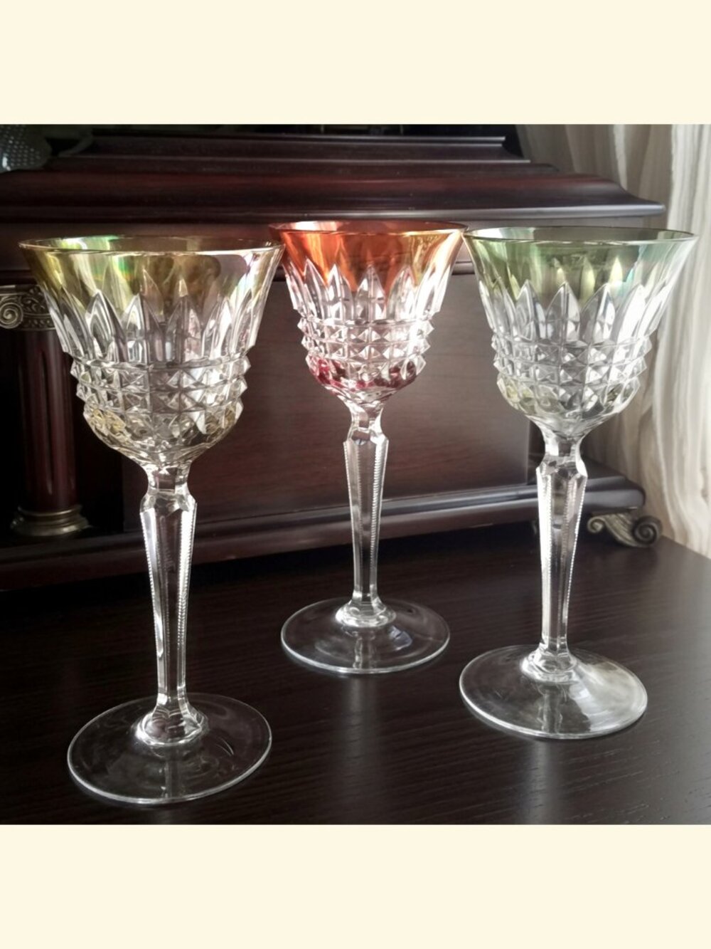Nachtmann Cut-to-Clear Crystal Hock Wine Glasses, Pastel Harlequin Set of 3